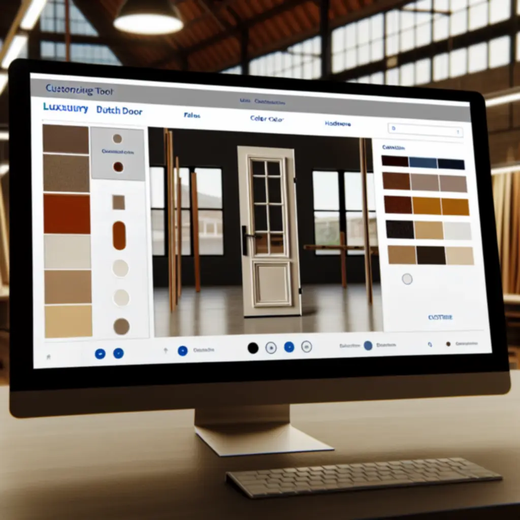 Interface van de Dutch Door Store Customization Studio met een visualisatie van een Dutch door.