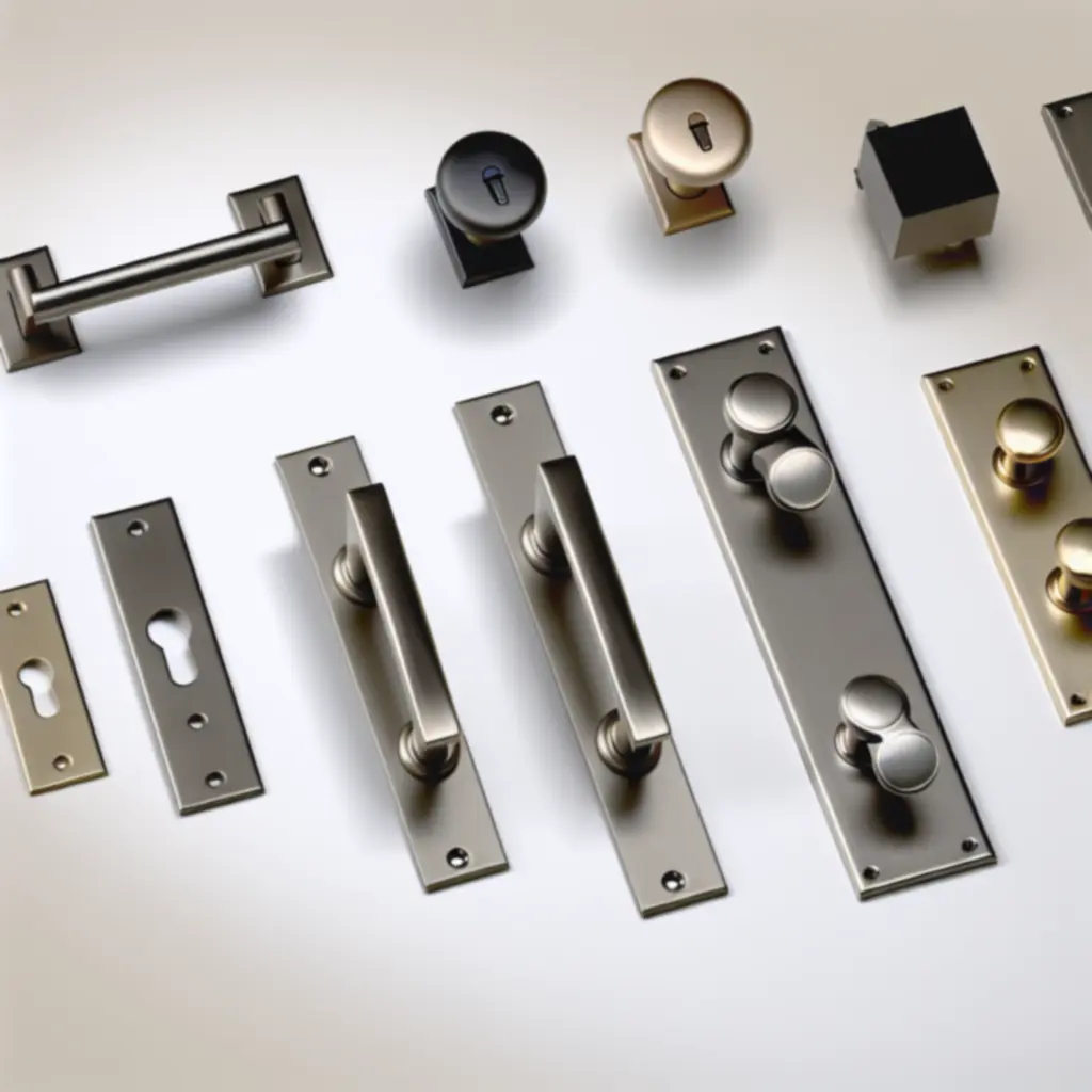 Diverse deurkrukken, scharnieren en beslagopties.