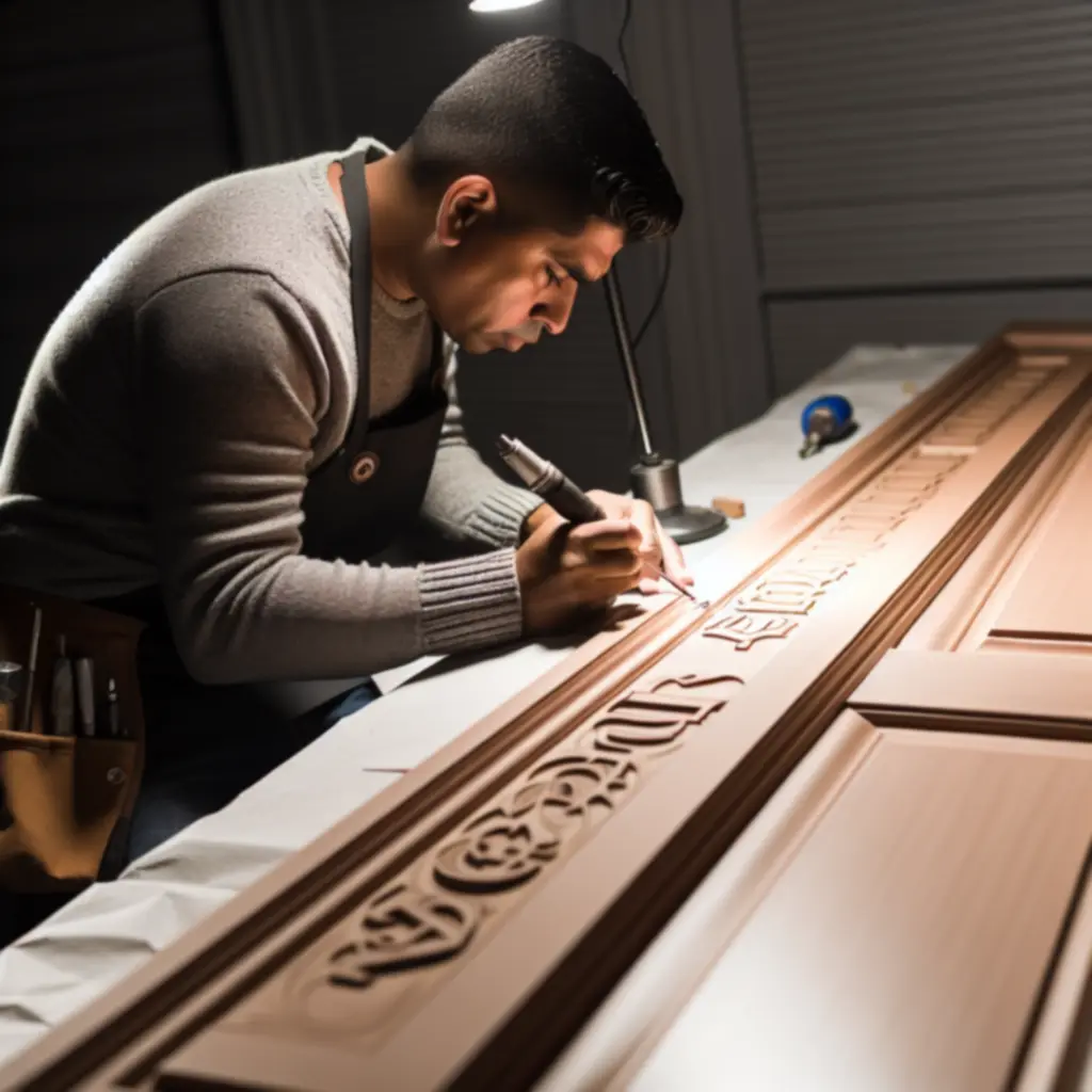 Close-up van een gepersonaliseerde gravure op een Dutch door.