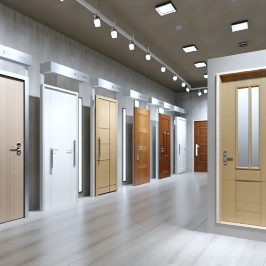 Rustige compositie van deuren en materialen in neutrale tinten